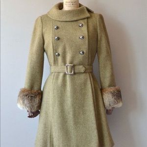 Field House Coat, Vintage 1960s Coat Fox Fur Trim Wool Coat, Size sm/md